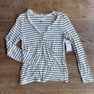 Nordstrom Rack striped ruffled V neck long sleeve faux wrap top